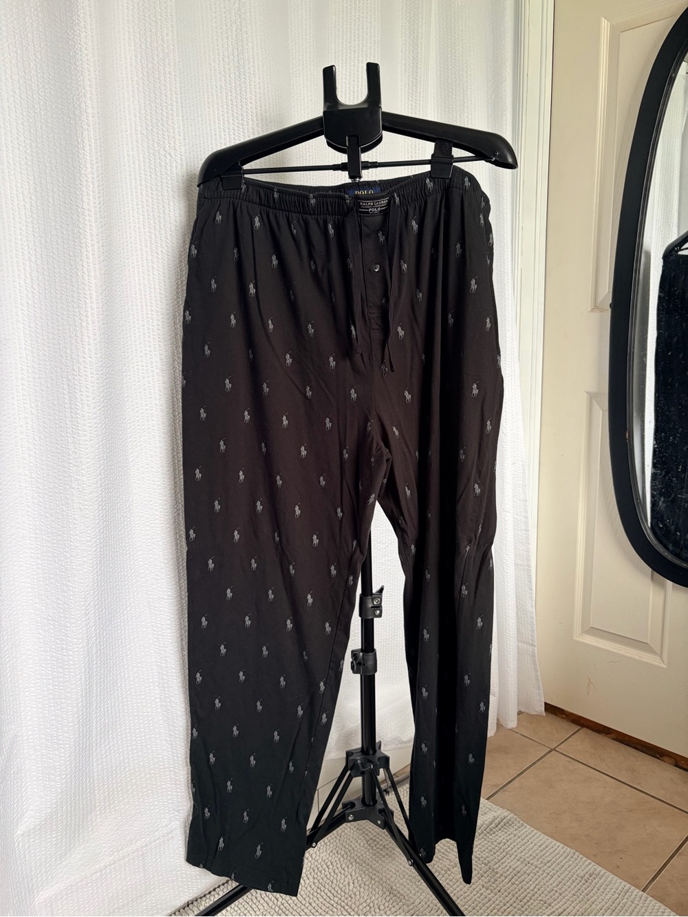 Ralph Lauren Black Lounge Pants with All-Over Polo Player Print